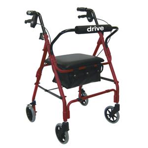 Drive Medical Deluxe Aluminum Rollator with Padded Seat (Red)